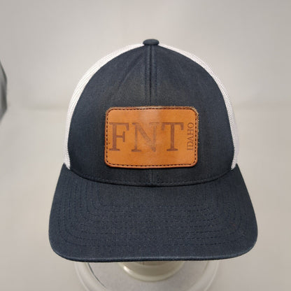 FNT Idaho Leather Patch Snapback Trucker Hat Black OSFA Mesh Back