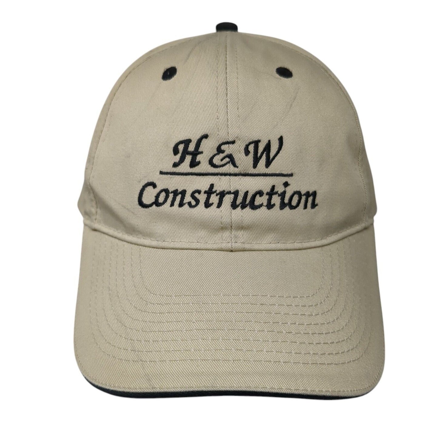 H&W Construction Strapback Hat Tan OSFM Adjustable Embroidered 6 Panel Otto