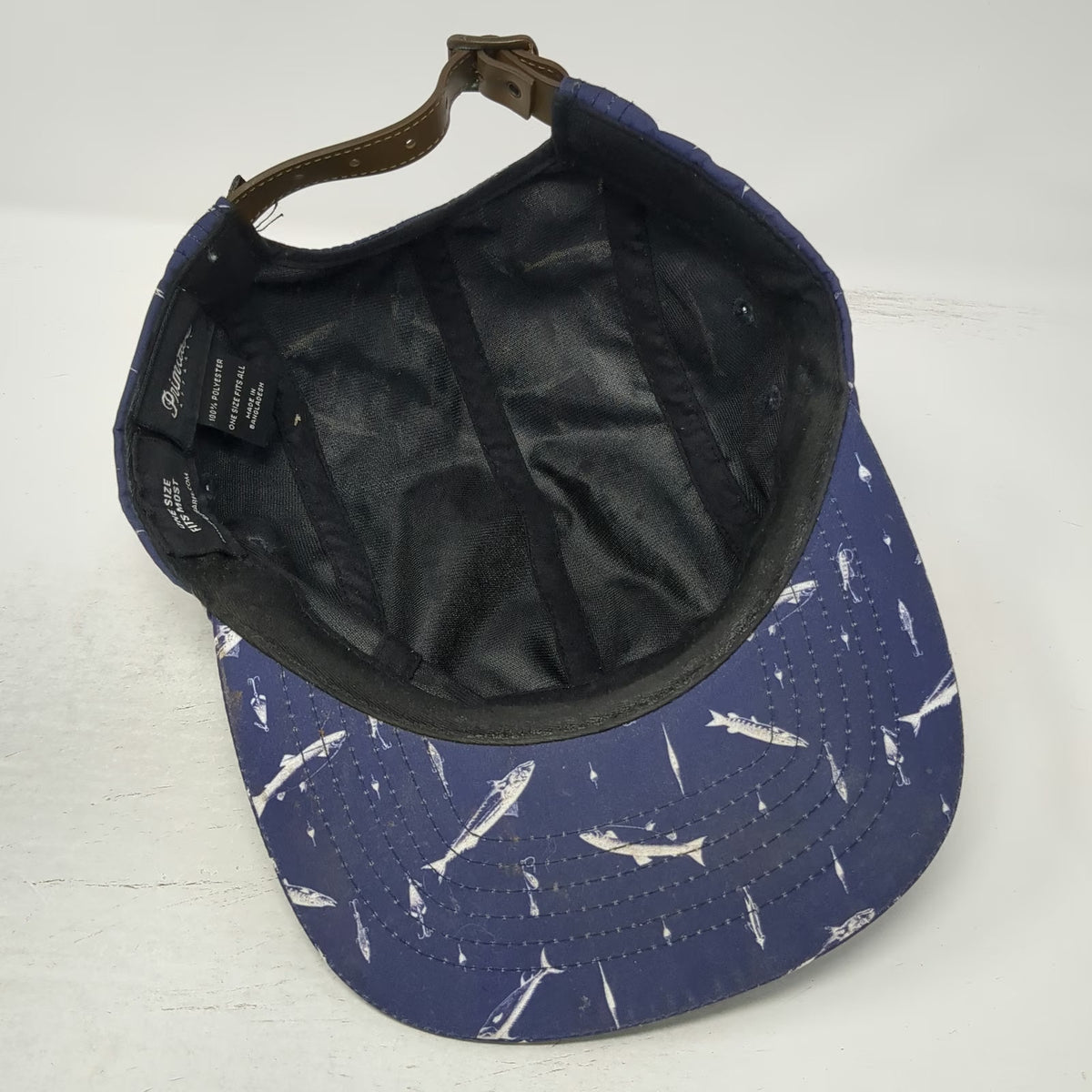 Primitive 5 Panel Blue White One Size Fishing All Over Print Strapback Hat