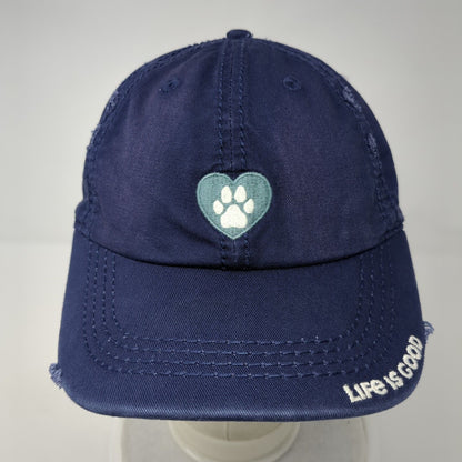 Life Is Good Heart Paw Print Slideback Hat Blue One Size Embroidered