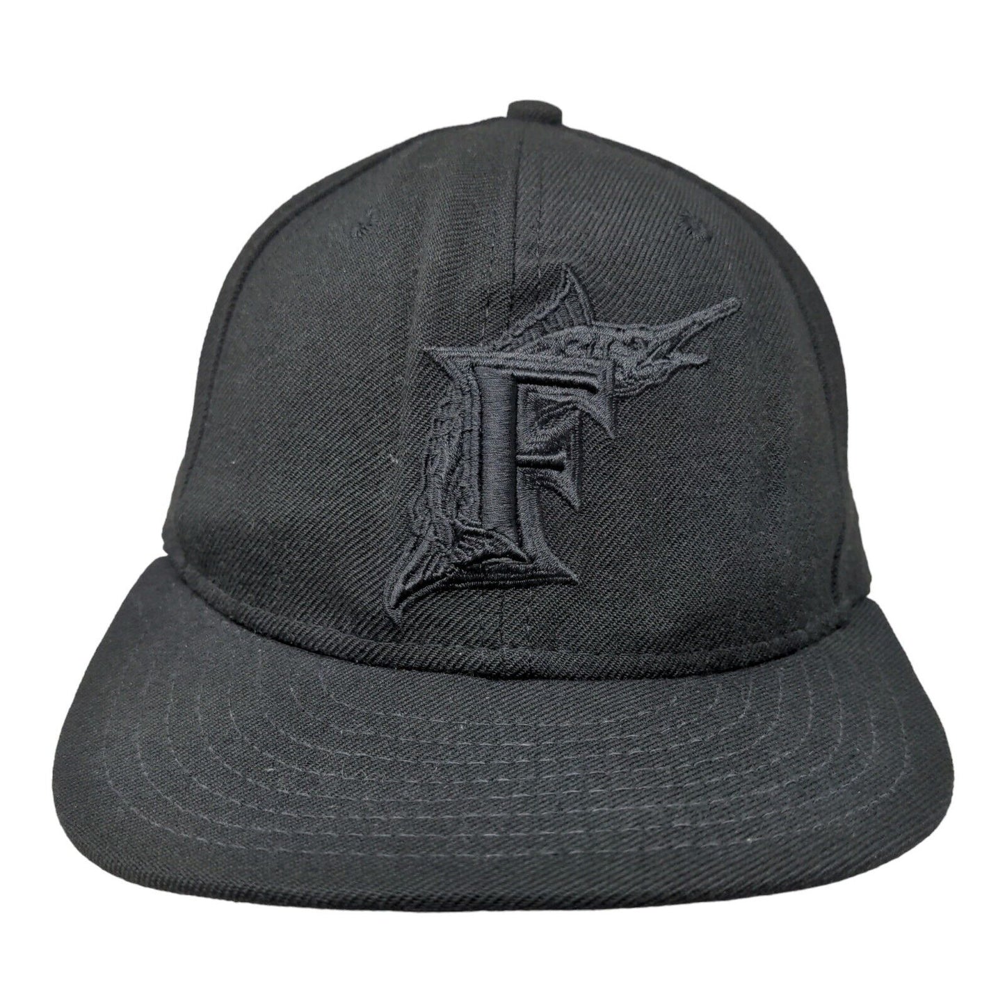 New Era Men's Fitted Hat Black 8 Embroidered Florida Marlins Logo 59Fifty