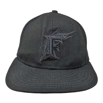 New Era Men's Fitted Hat Black 8 Embroidered Florida Marlins Logo 59Fifty