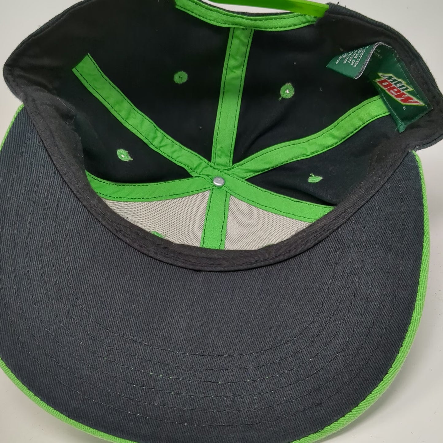 Mountain Dew Hat Snapback White Green Black One Size Embroidered Logo Cotton
