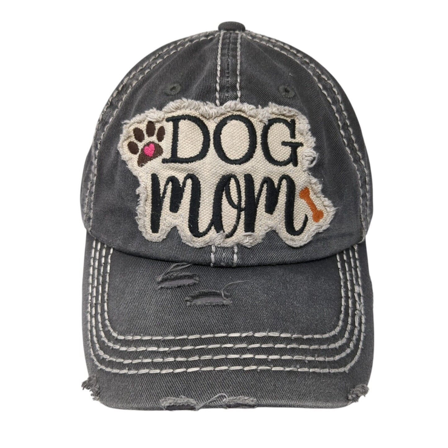 Dog Mom Strapback Hat Gray OS Adjustable Embroidered Distressed KB ETHOS Vintage