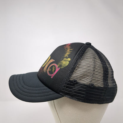 Aloha Hawaii Snapback Trucker Hat Black One Size Adjustable Mesh Back 6 Panel