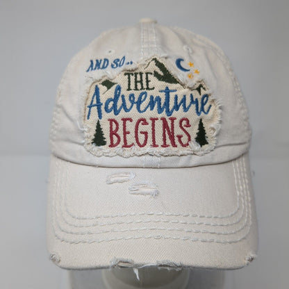 The Adventure Begins Strapback Hat Tan OS Adjustable Distressed KB ETHOS Vintage