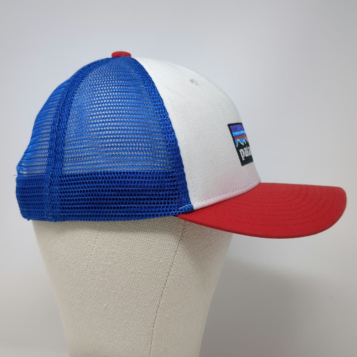 Patagonia Trucker Hat White Red Blue One Size Mesh Back Snapback Logo Cap