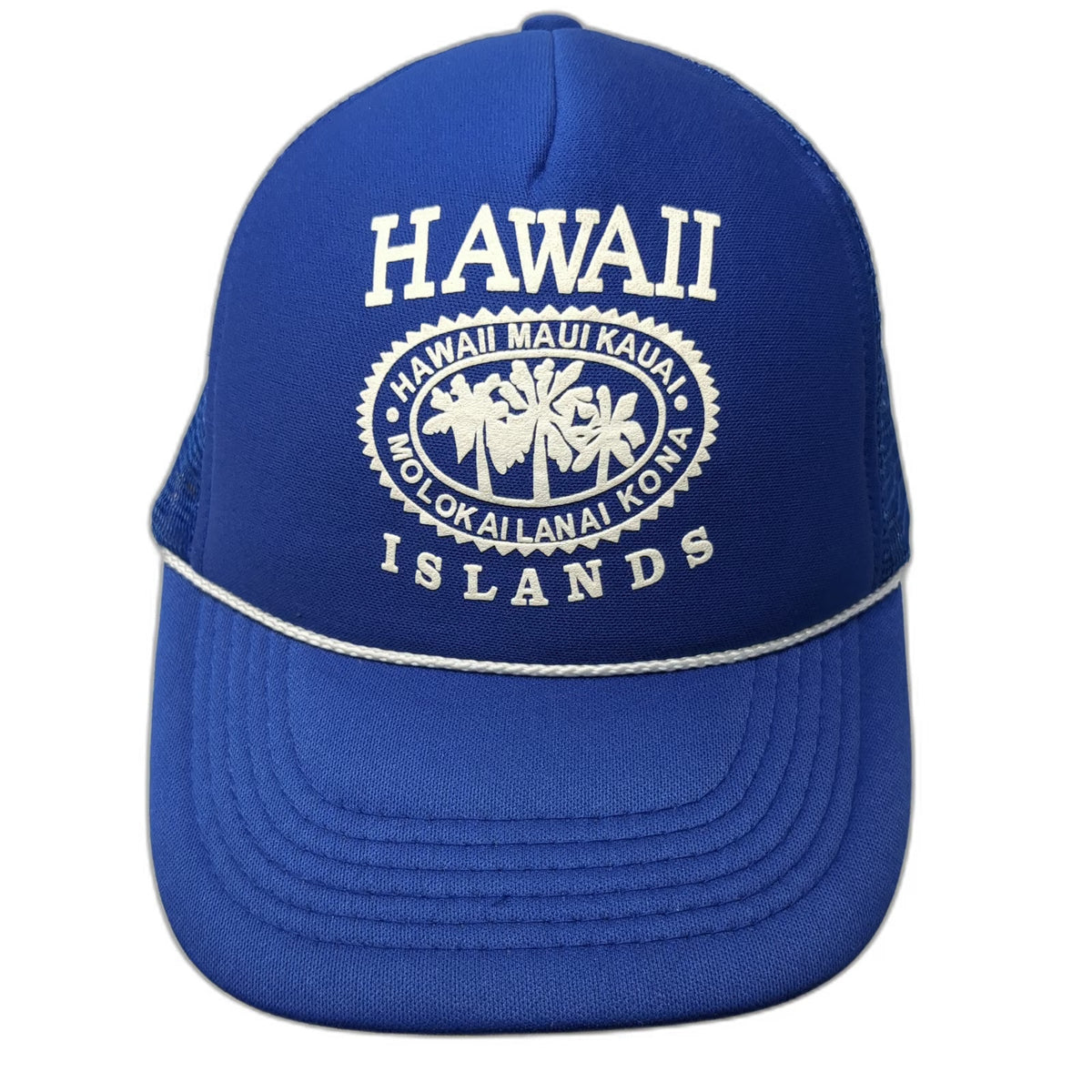 Hawaiian Headwear Blue One Size Trucker Hat Hawaii Islands Palm Tree Mesh Rope
