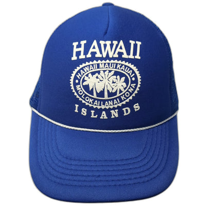 Hawaiian Headwear Blue One Size Trucker Hat Hawaii Islands Palm Tree Mesh Rope