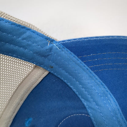 Blue One Size Trucker Hat Padre Island Texas Leather Patch Mesh Sun Snapback