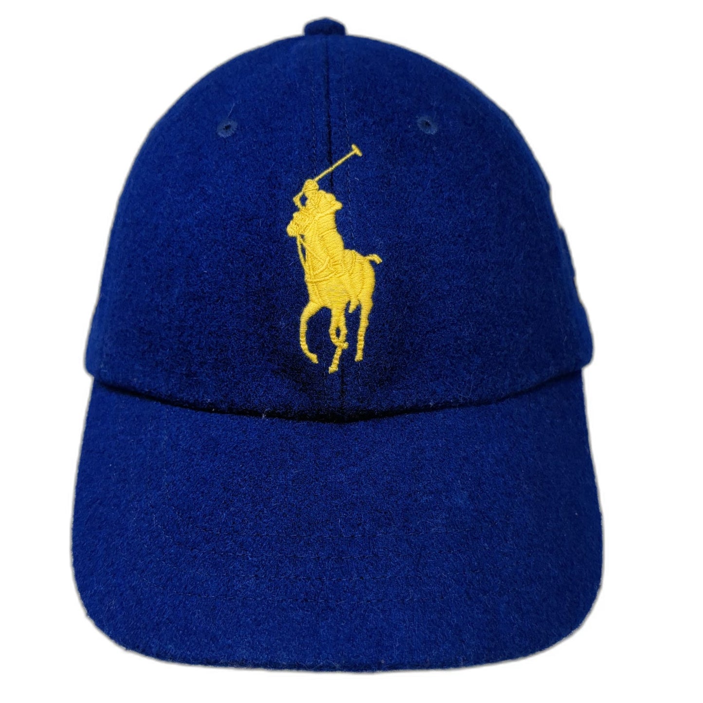Polo Ralph Lauren Baseball Cap Blue One Size Wool Big Pony Yellow Logo Hat