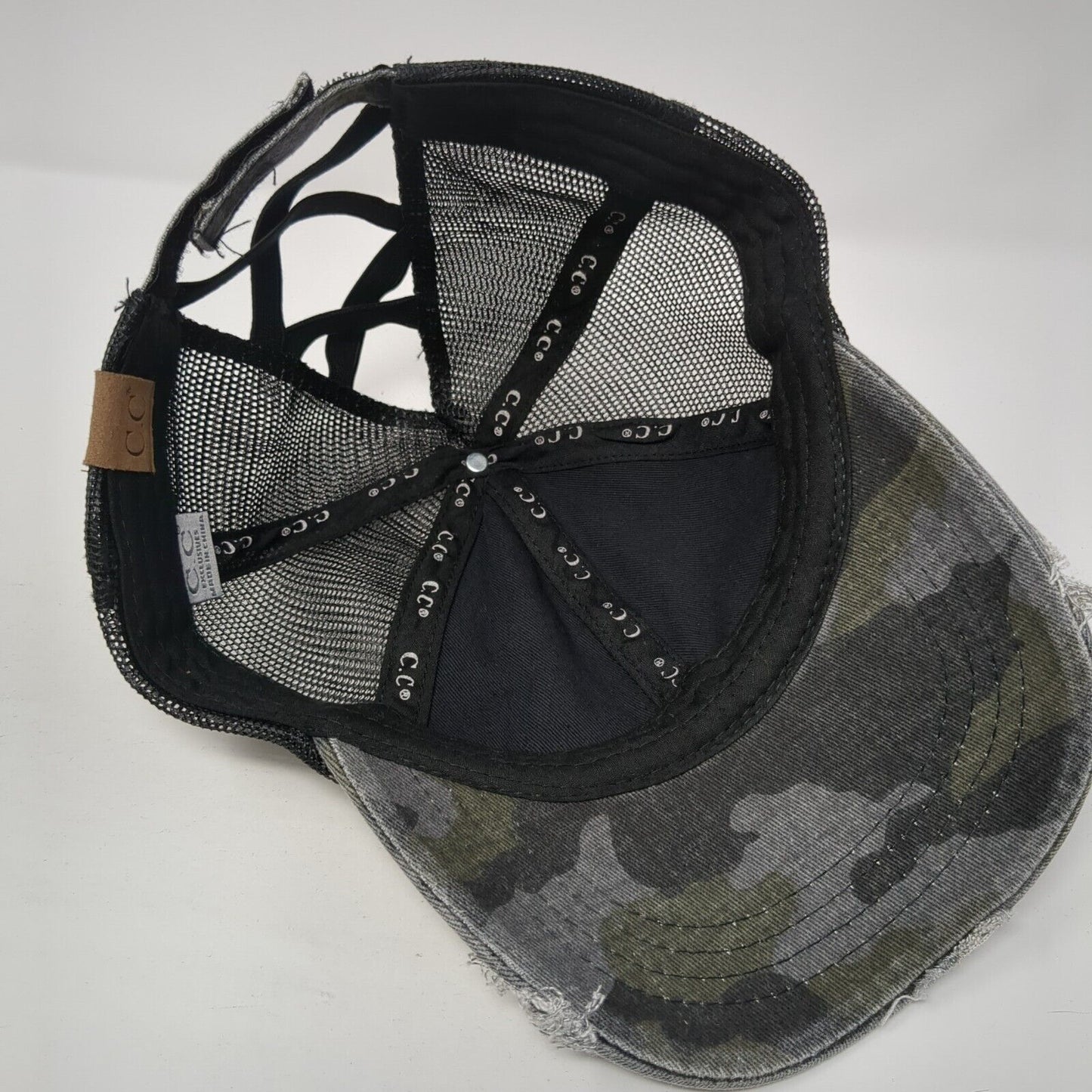 C.C Exclusives Strapback Trucker Hat Ponytail Camo One Size Adjustable