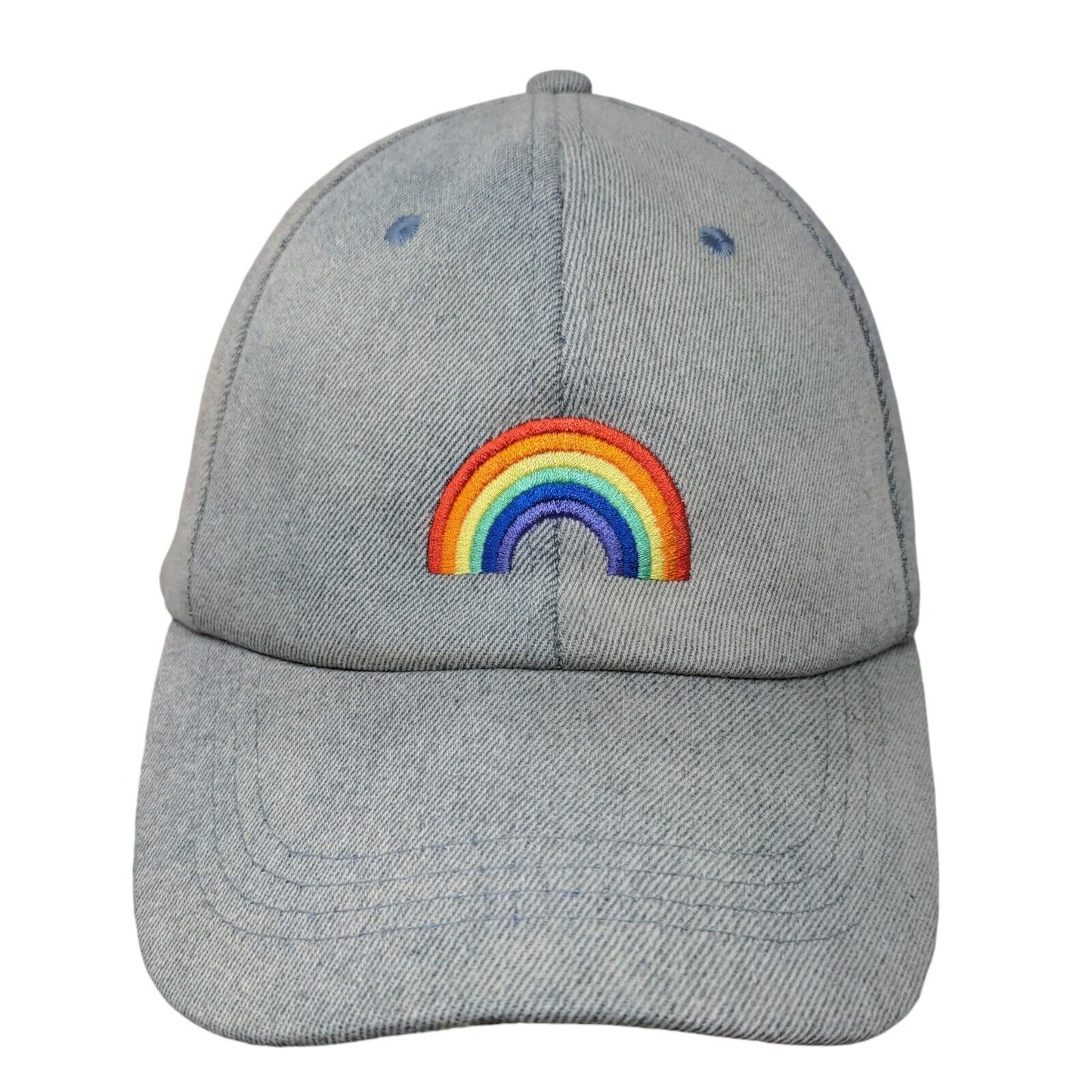 Rainbow Strapback Hat Blue One Size Embroidered Denim Vent Holes