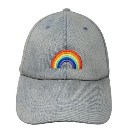 Rainbow Strapback Hat Blue One Size Embroidered Denim Vent Holes