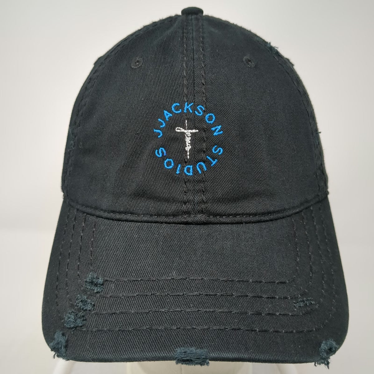 Otto Baseball Cap Black One Size Distressed Jackson Studios Cotton Strapback Hat