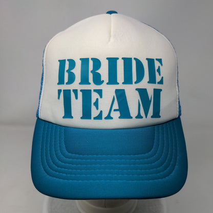 Bride Team Snapback Trucker Hat Blue One Size Adjustable Embroidered Mesh Back
