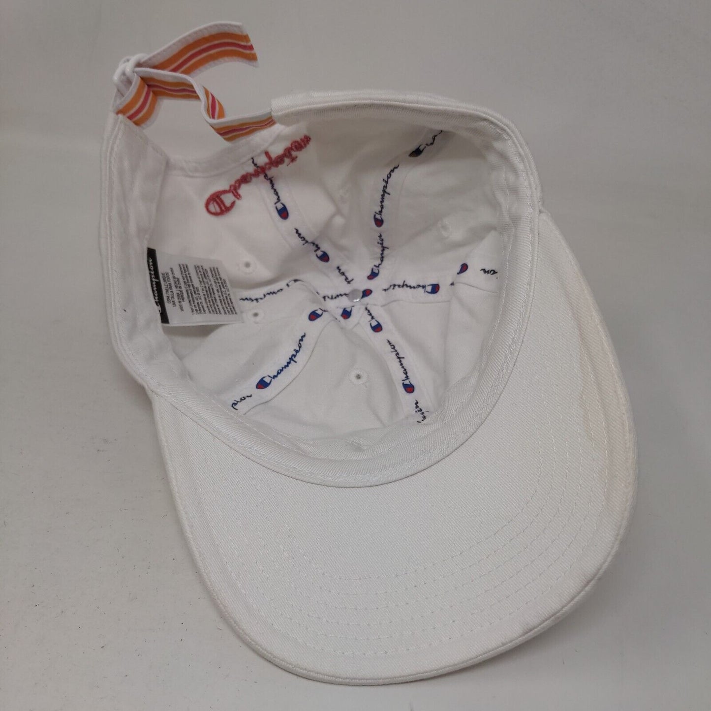 Champion Slideback Hat White OSFA Adjustable Embroidered Logo 6 Panel