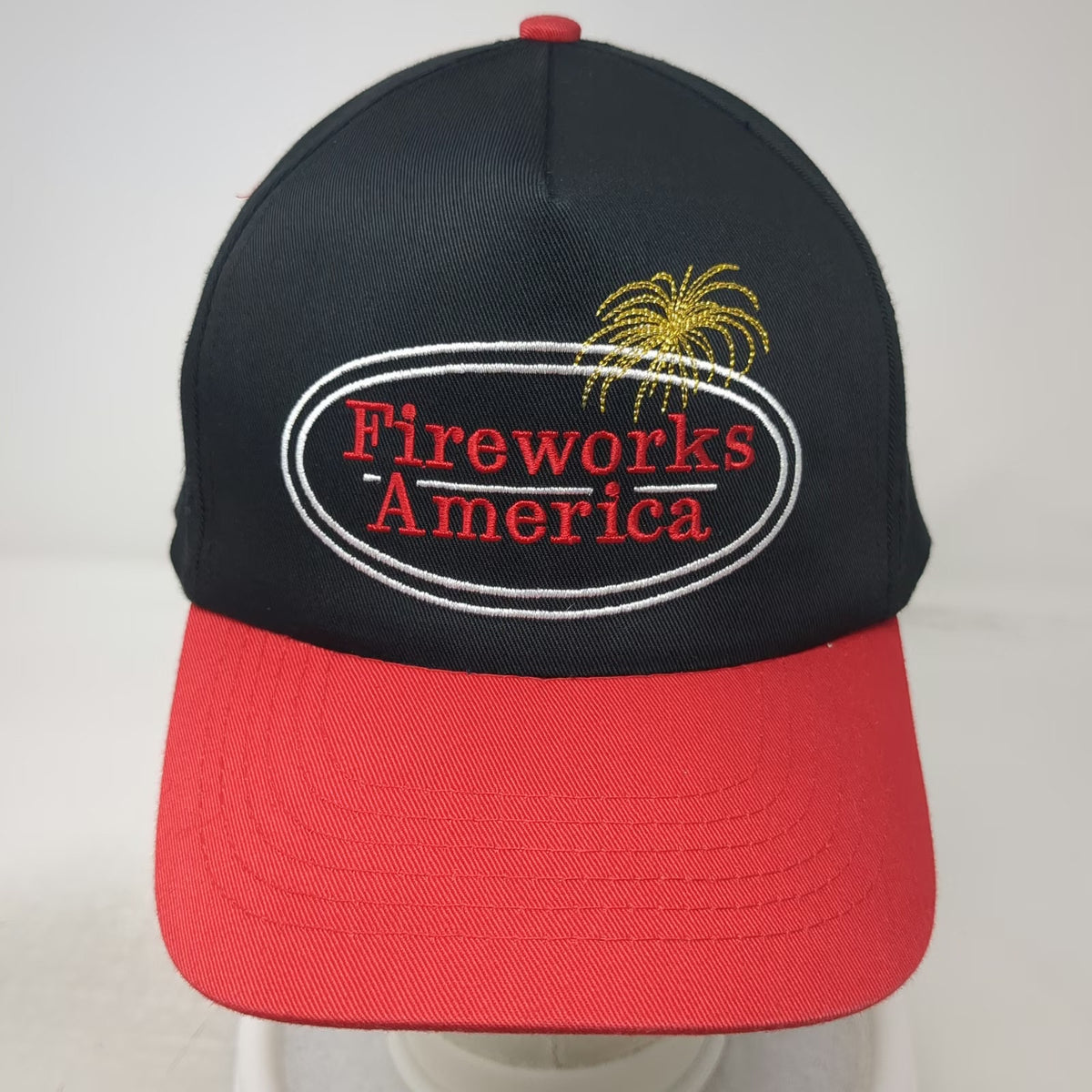 Fireworks America 5 Panel Snapback Hat Black Red One Size Embroidered Logo