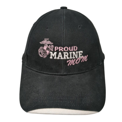 Proud Marine Mom Strapback Hat Black One Size Adjustable Embroidered