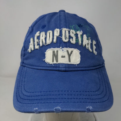 Aeropostale N-Y Fitted Hat Blue S/M Embroidered Distressed Vented Holes