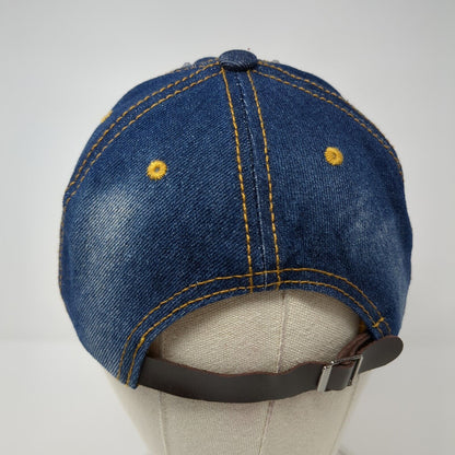LOVE Studded Slideback Hat Blue One Size Adjustable Denim Distressed Rhinestone
