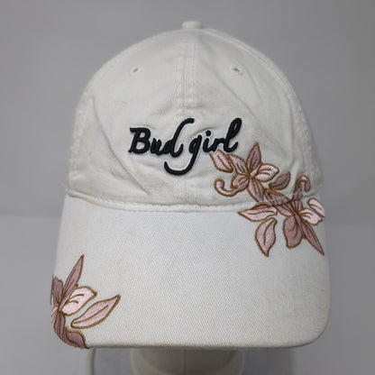 Bud Girl Strapback Hat White One Size Adjustable Embroidered Flowers