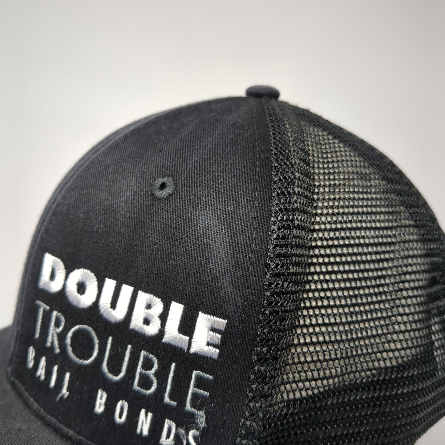 Double Trouble Bail Bonds Snapback Trucker Hat Black One Size Mesh Back