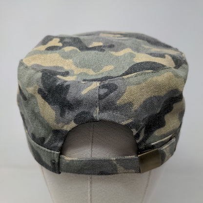 Quagga Women's Military Cadet Cap Green Camo Embroidered Flower Logo