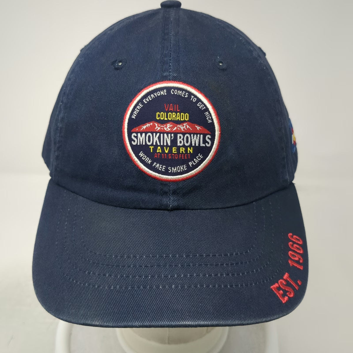 AMP Smokin' Bowls Tavern Vail Colorado Baseball Cap Blue One Size Hat EST 1966