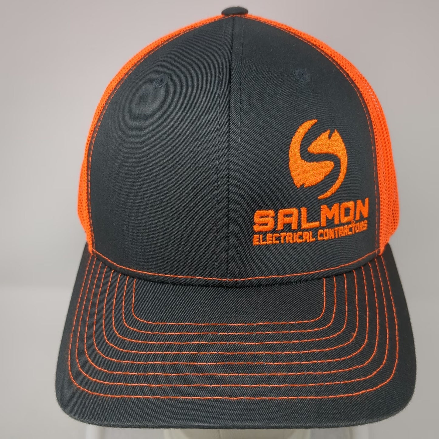 Richardson Trucker Hat Gray Orange One Size Snapback Mesh Salmon Electrical Logo
