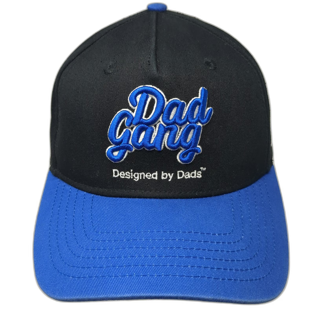 Dad Gang 5 Panel Black Blue One Size Snapback Hat Logo Script Embroidery Graphic