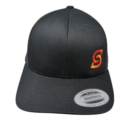 Yupoong Snapback Trucker Hat Black One Size Embroidered Logo Mesh Back