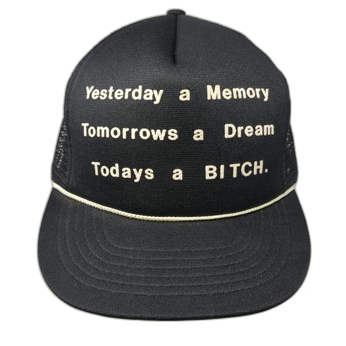 Advenco Trucker Hat Black Mesh Back Snapback Rope Graphic Funny Tomorrow a B**CH