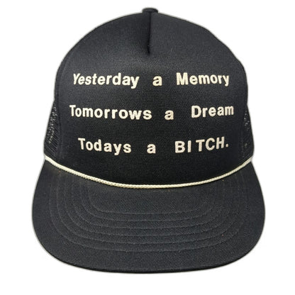 Advenco Trucker Hat Black Mesh Back Snapback Rope Graphic Funny Tomorrow a B**CH