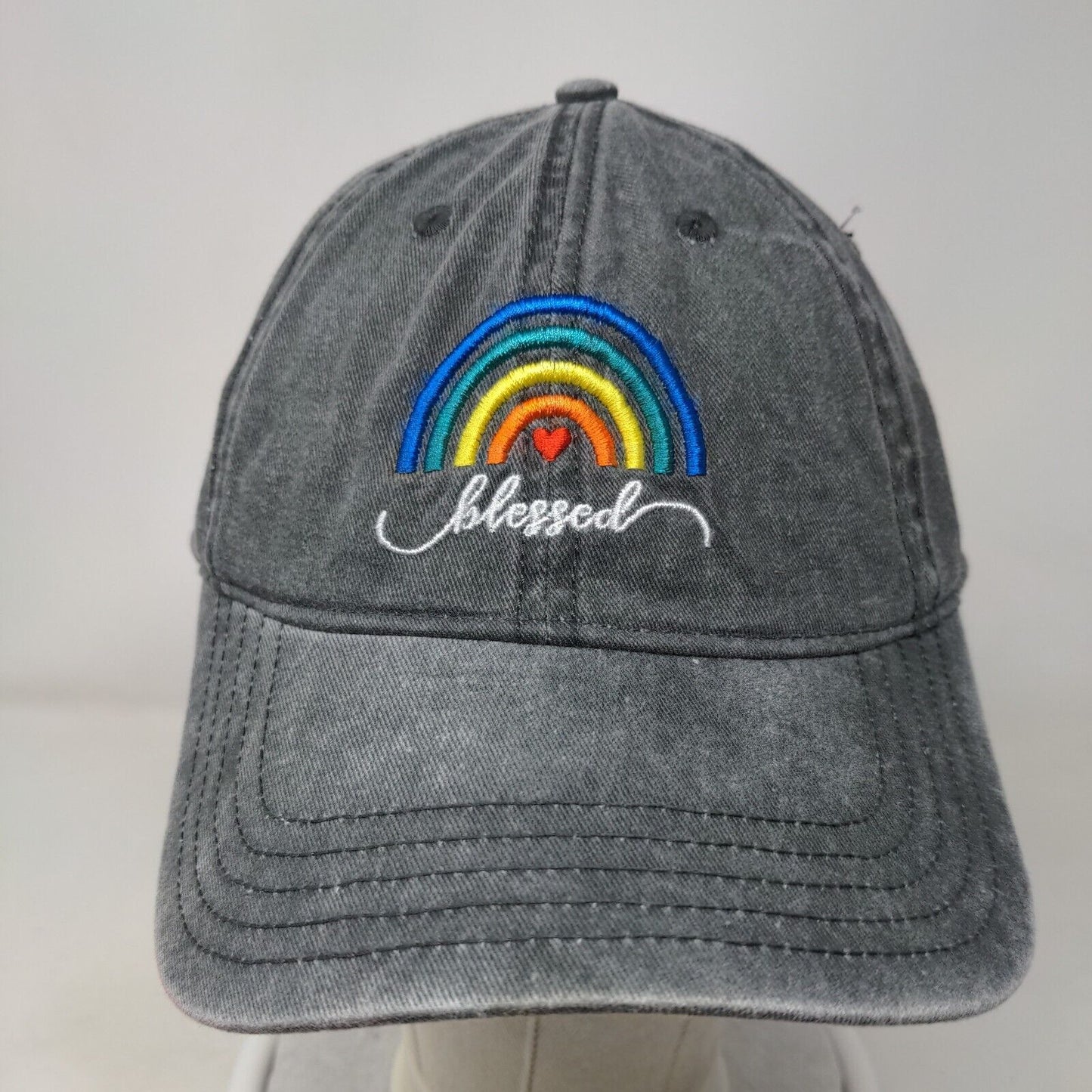 Blessed Slideback Hat Gray OSFM Adjustable Embroidered Rainbow Home Free