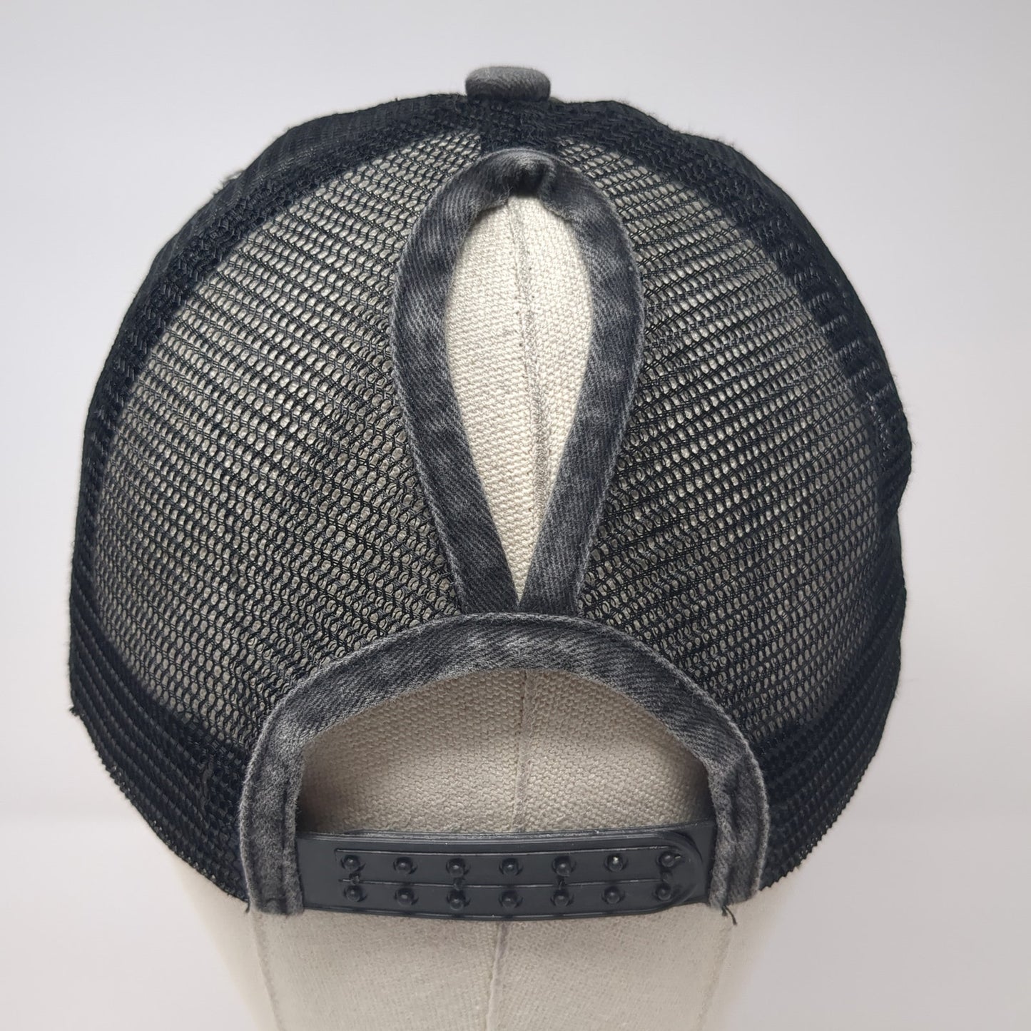 Cute But Pasycho Ponytail Trucker Hat Gray One Size Mesh Back Distressed