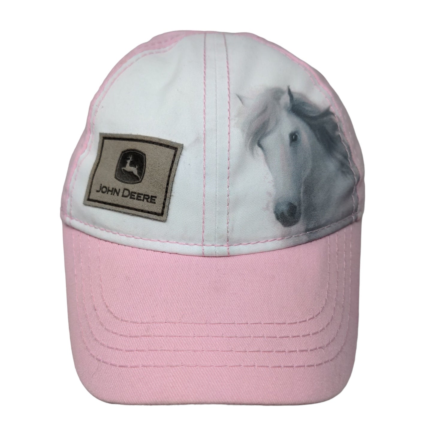 John Deere Girl's Stretchy Hat Pink White Size Toddler OS Horse Graphic Logo