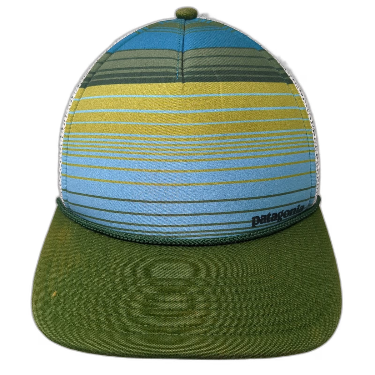Patagonia Trucker Hat Green One Size Striped Mesh Back Snapback Rope Detail