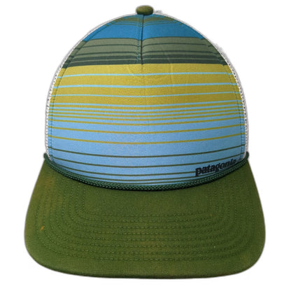 Patagonia Trucker Hat Green One Size Striped Mesh Back Snapback Rope Detail