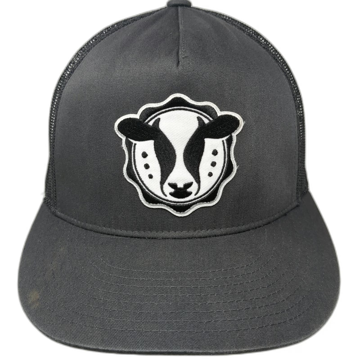 Yupoong Trucker Hat Gray One Size Snapback Mesh Embroidered Cow Logo Animal Farm
