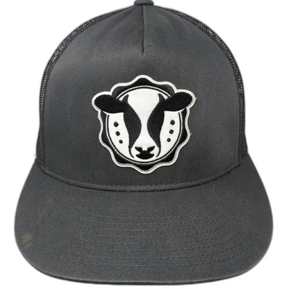 Yupoong Trucker Hat Gray One Size Snapback Mesh Embroidered Cow Logo Animal Farm