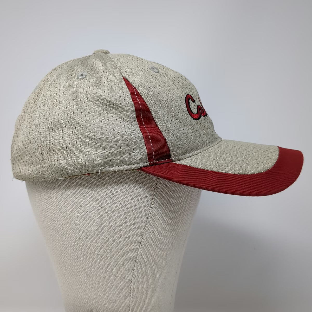 Cabela's Baseball Cap Beige Red Black One Size Mesh Strapback Hat Outdoor Logo