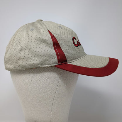 Cabela's Baseball Cap Beige Red Black One Size Mesh Strapback Hat Outdoor Logo