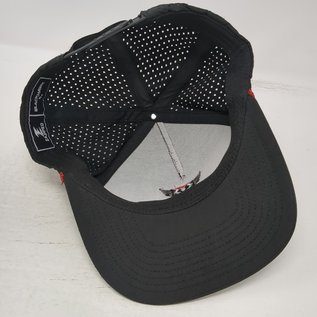 Blackhawk Trucker Hat Black One Size Red Rope Perforated Snapback Lacrosse Logo