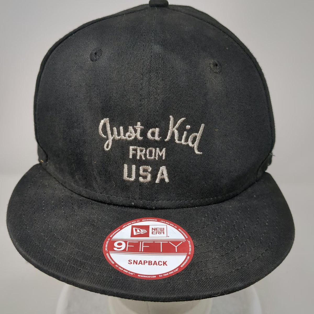New Era Snapback Black One Size Hat Just a Kid From USA Powerade Blue Flat Brim