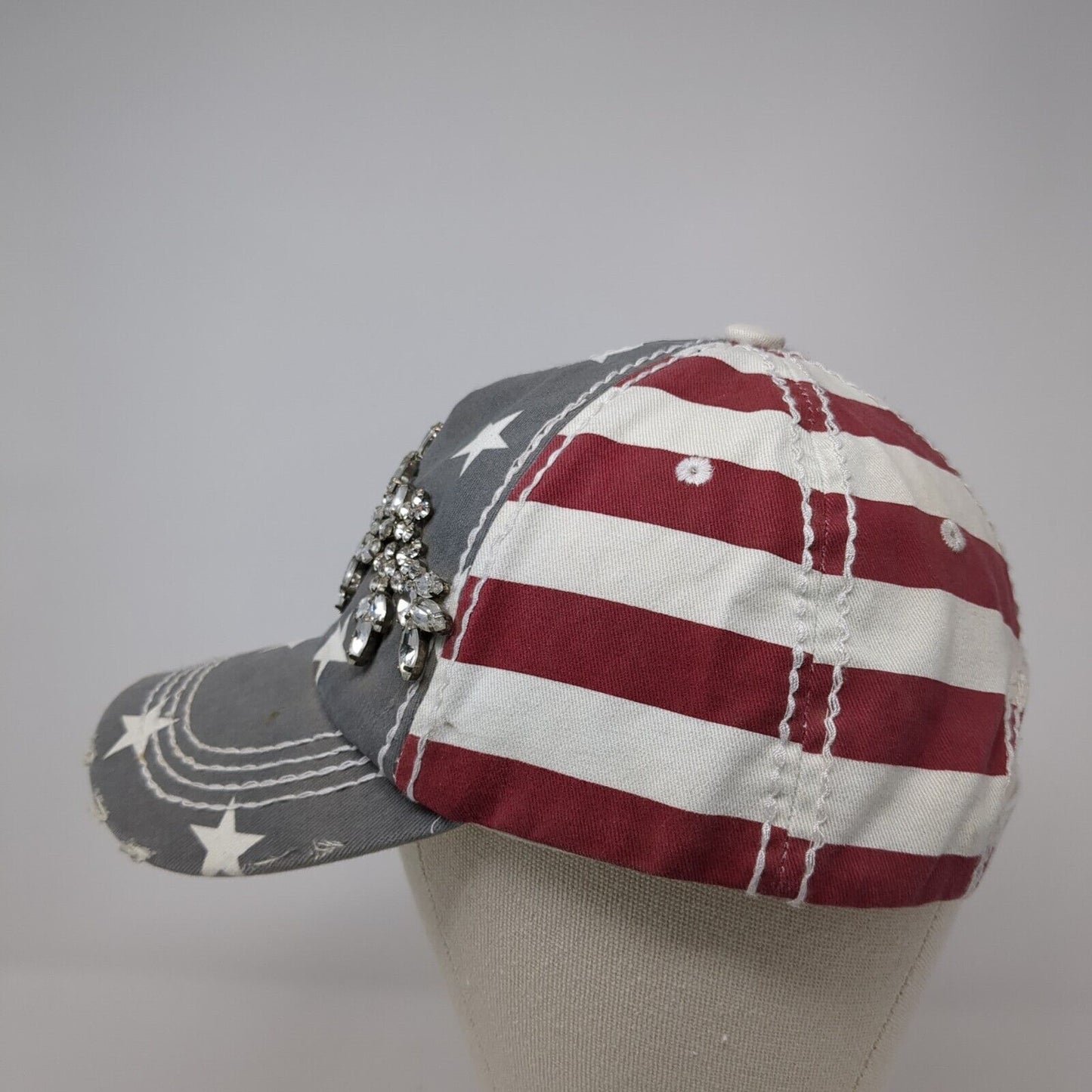 American Flag Bling Snapback Hat Multi One Size Adjustable Embellished