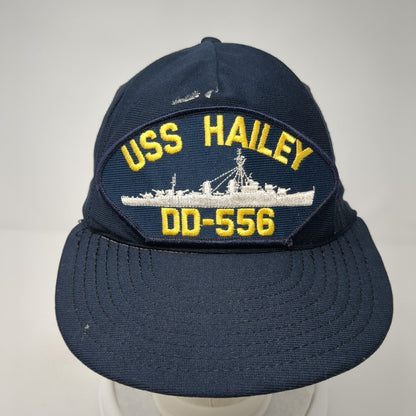 USS Hailey DD-556 Patch Snapback Hat Blue One Size Adjustable Solid