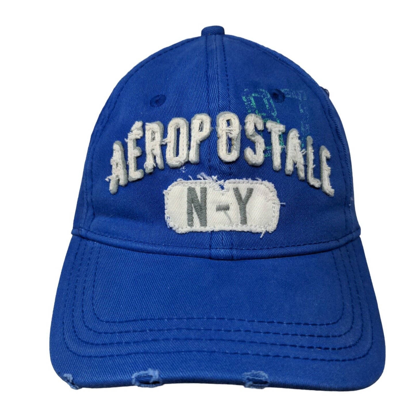 Aeropostale NY Patch Fitted Hat Blue Large/XL Solid Vent Holes 6 Panel