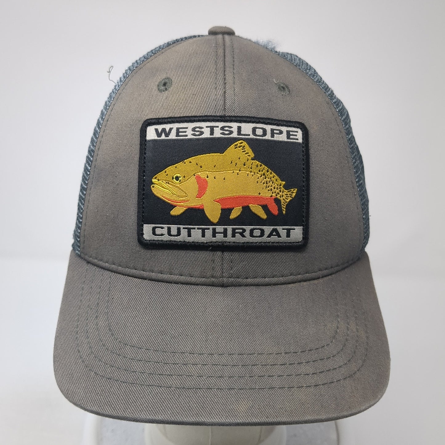 Westslope Cutthroat Patch Snapback Trucker Hat Gray One Size Mesh Back