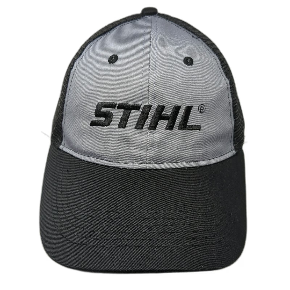 Stihl Outfitters Baseball Cap Black One Size Mesh Back Gray Strapback Logo Hat